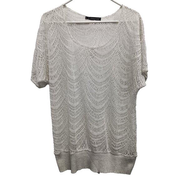 Vintage Maurices Womens Tunic Top Size 0X Gray Metallic Dolman Crochet Sheer Y2K - Picture 1 of 8